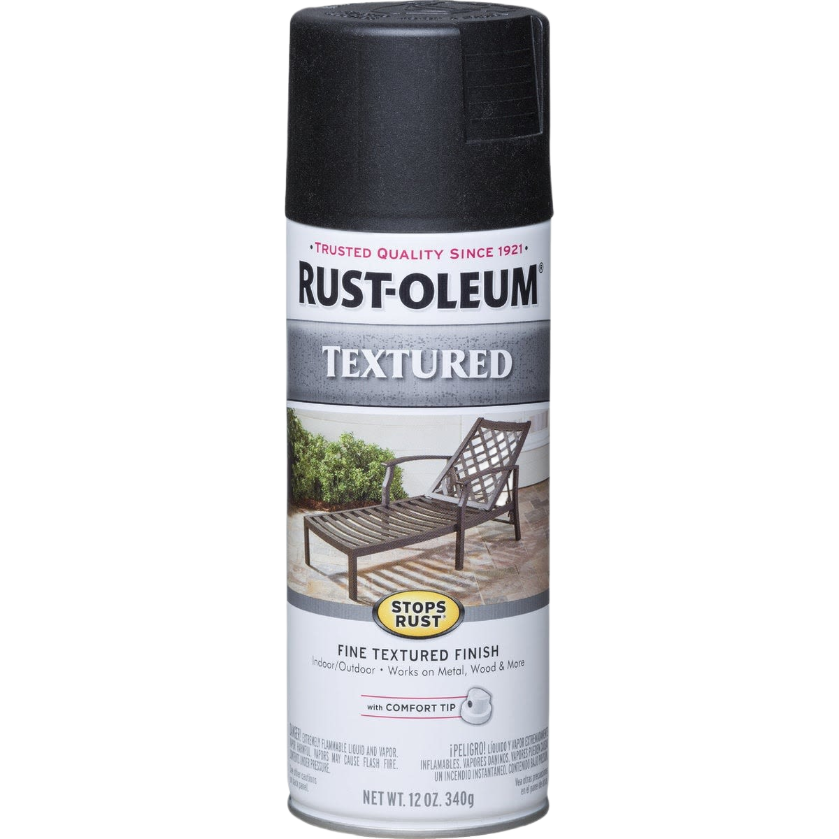 Rust-Oleum black textured finish spray paint can for indoor and outdoor use in home improvement collections
