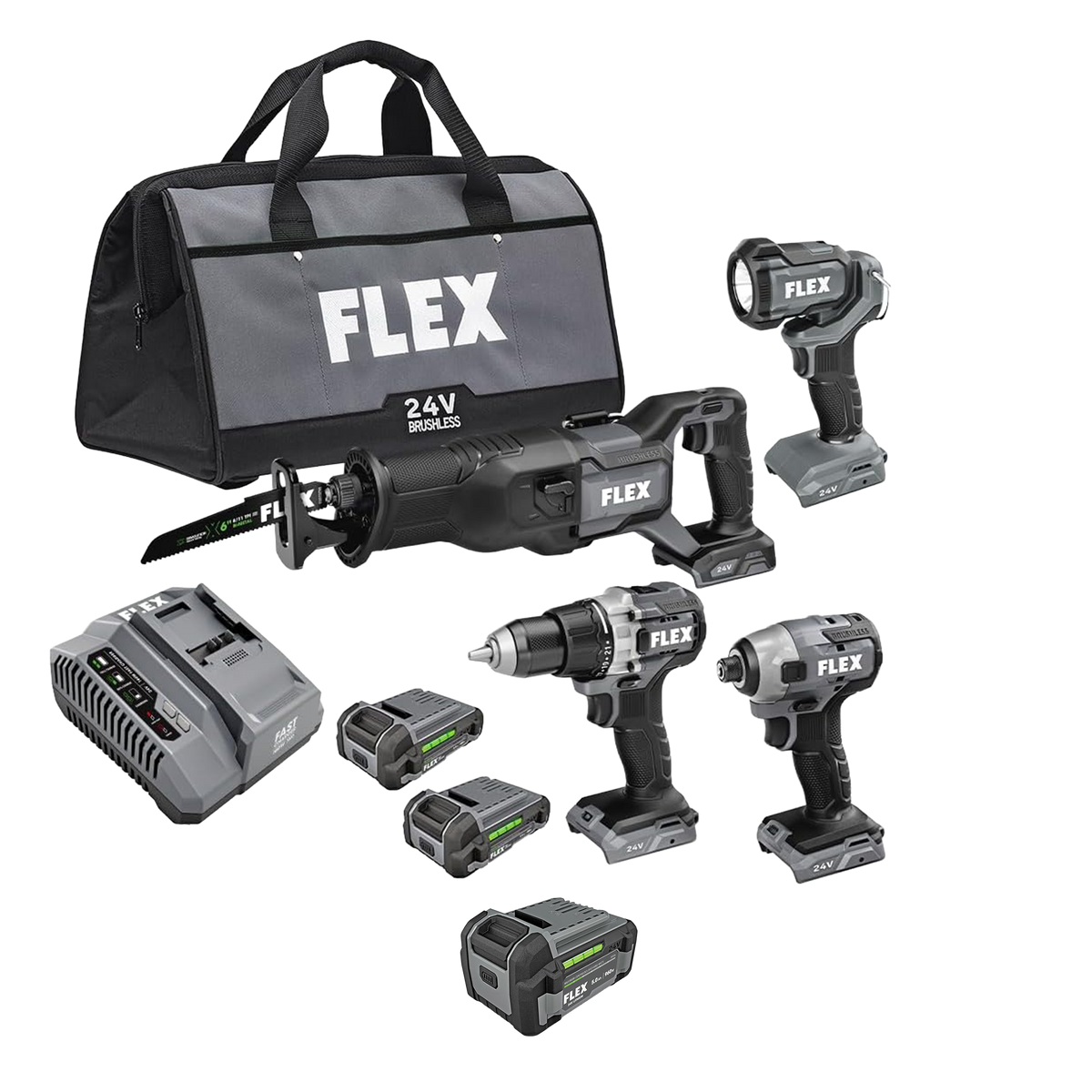 FLEX 24V 4-Tool Combo Kit + 5.0Ah Battery