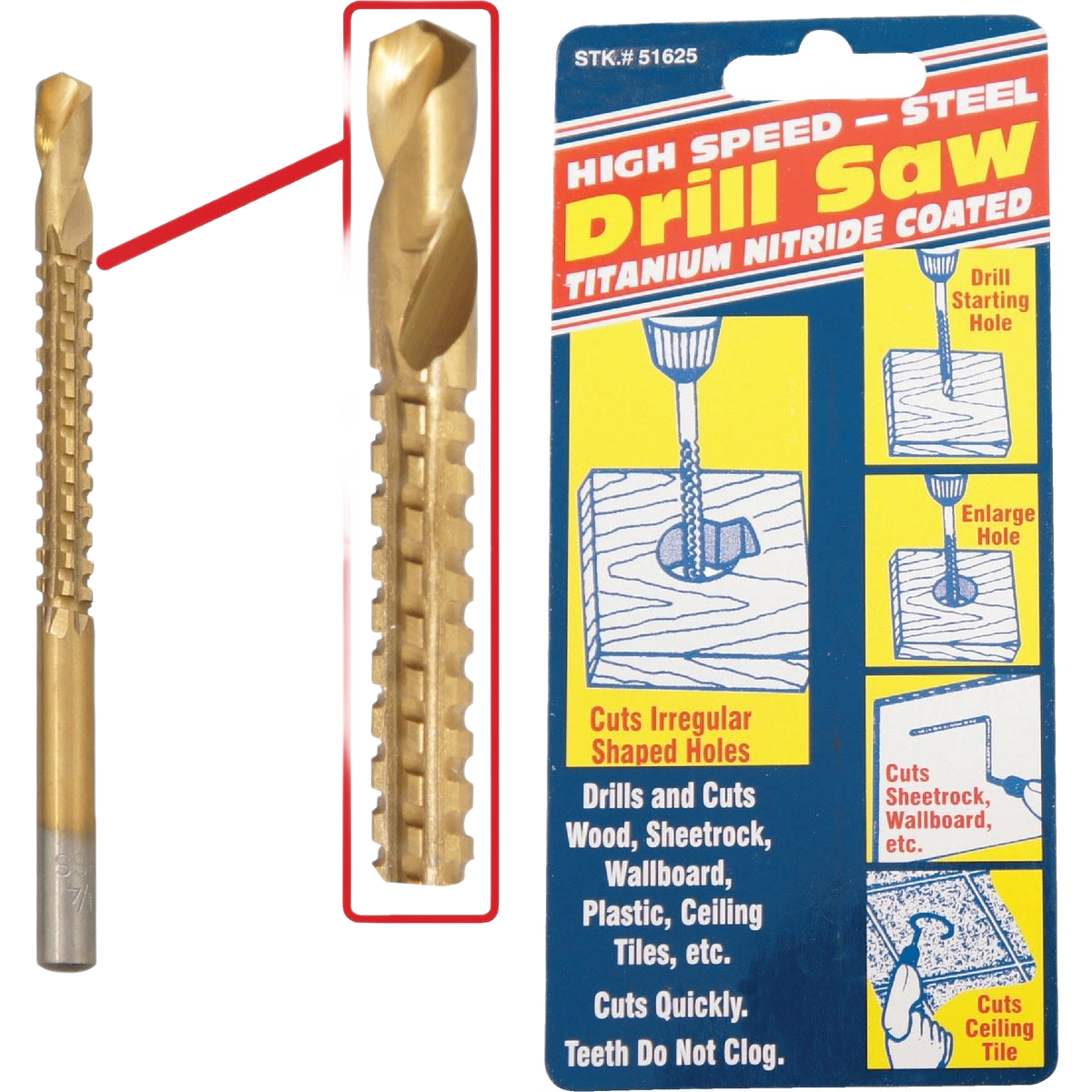 Titanium nitride coated drill saw bit designed for cutting irregular holes in wood, sheetrock, plastic, and ceiling tiles under $50 collection