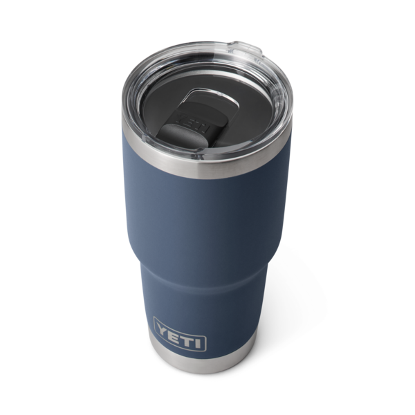 Matte blue insulated 30 oz tumbler with stainless steel base and clear Magslider lid, ideal for Drinkware, Tableware, and Kitchen & Kitchenware collections under $100.