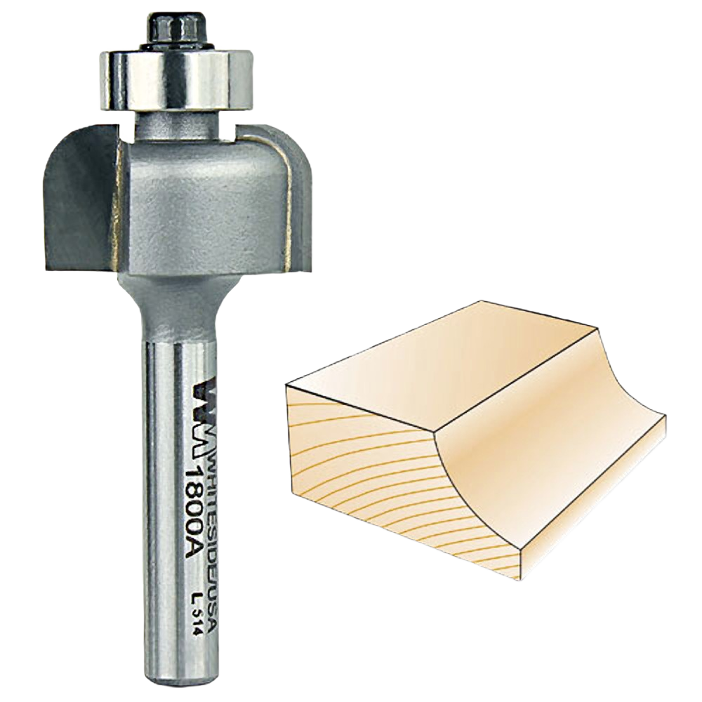 Carbide-tipped cove router bit for shaping wood edges with smooth inward curves in power tool accessories collection