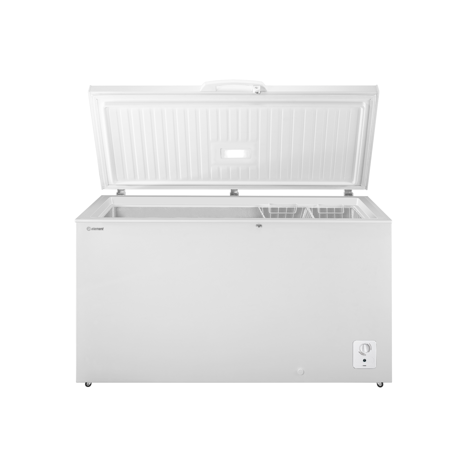 White chest freezer with open lid and wire basket in freezers and kitchen appliances collection