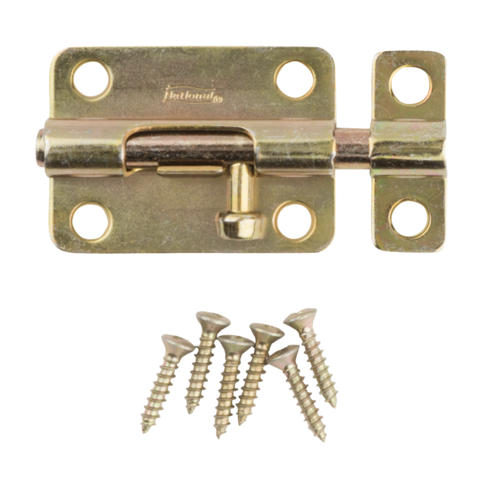Brass steel door barrel bolt with mounting screws for securing lightweight doors in door accessories and hardware collections under $50