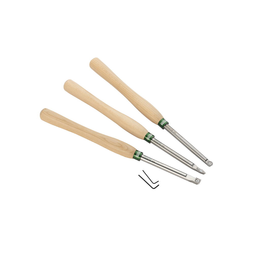Three carbide turning tools with wooden handles and included hex keys from woodworking and woodturning tools collections