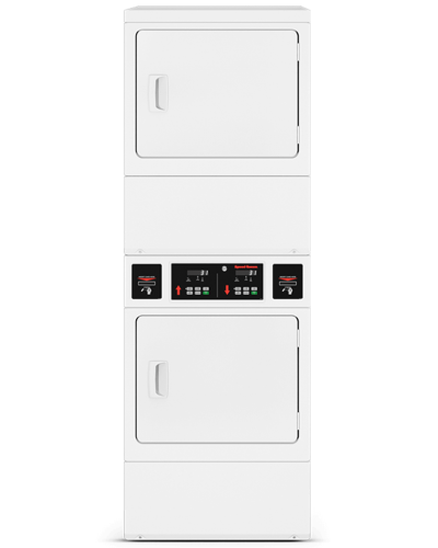White commercial gas stack dryer with coin drop operation and independent controls in gas dryers collection