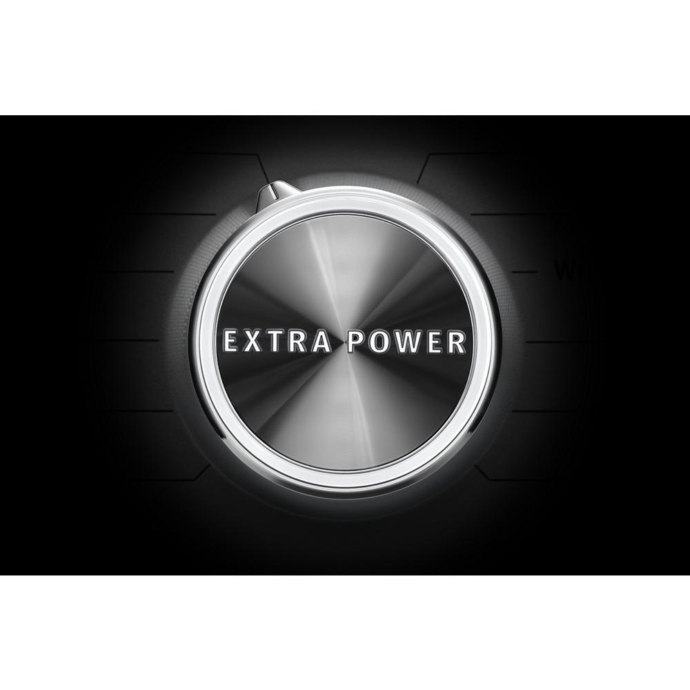 Close-up of a sleek control knob with "Extra Power" text, part of Dryers and Appliances collections