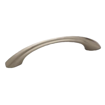 Satin nickel cabinet pull handle with smooth curved design for home improvement and hardware applications