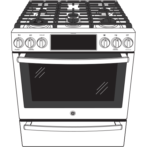 Front-control gas range with fingerprint-resistant stainless steel, multiple burners, and digital display for kitchen and home improvement.