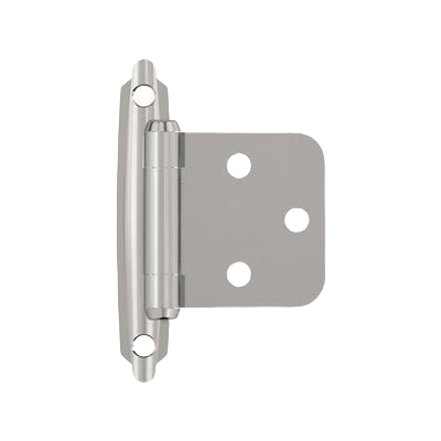 Polished chrome self-closing face mount hinge with varying overlay for cabinets in hardware and furniture accessories collections