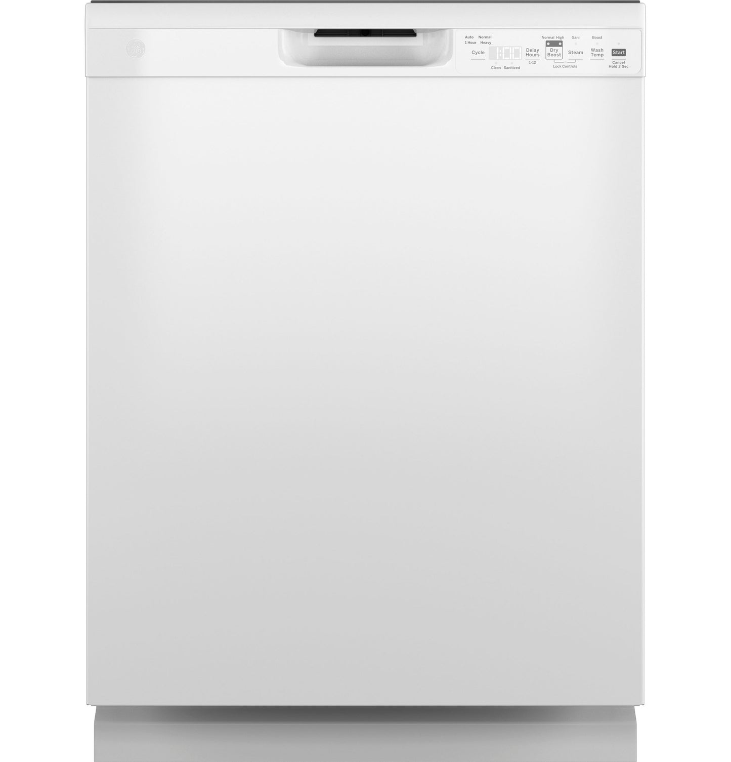 White front control dishwasher with plastic interior and sanitize cycle, part of kitchen appliances and dishwashers collection
