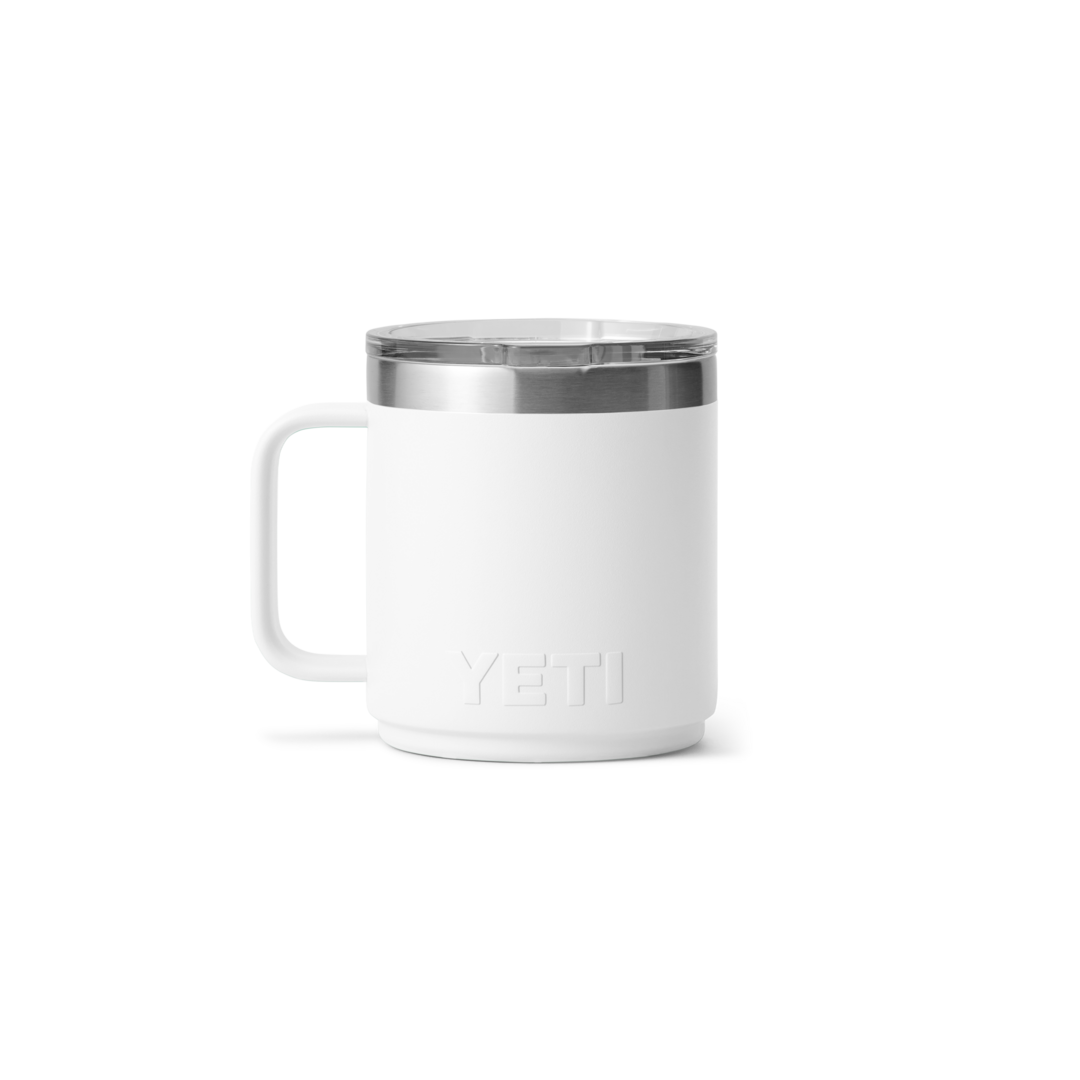 White stackable insulated mug with ceramic lining and clear lid for hot and cold drinks in drinkware collection