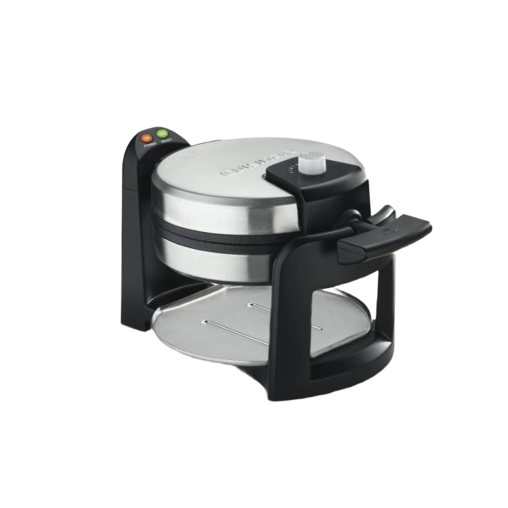 Compact round waffle maker with stainless steel and black accents for small kitchen appliances and kitchenware collections