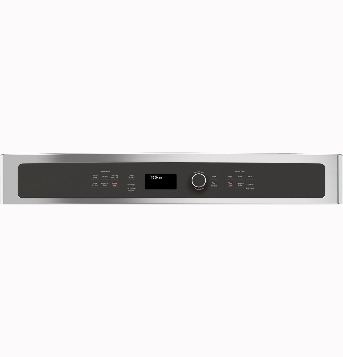 Control panel of stainless steel built-in combination convection microwave and wall oven from kitchen appliances collection