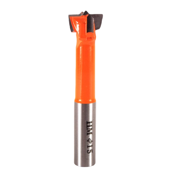 Carbide-tipped left hand hinge boring bit with orange shank for precision drilling in tool accessories collection