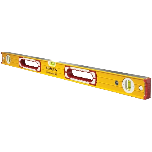 Yellow Stabila 32-inch level with ergonomic grip handles for precise measurements in woodworking and hand tools collections