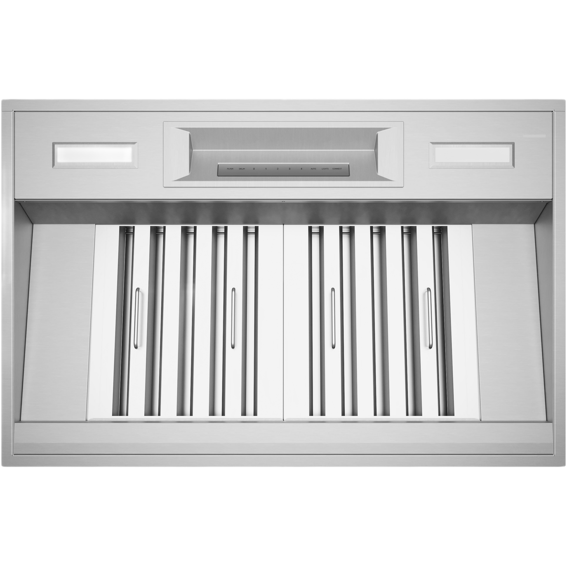 Stainless steel professional custom insert range hood with vent filters and digital controls from Over the Range Hoods collection