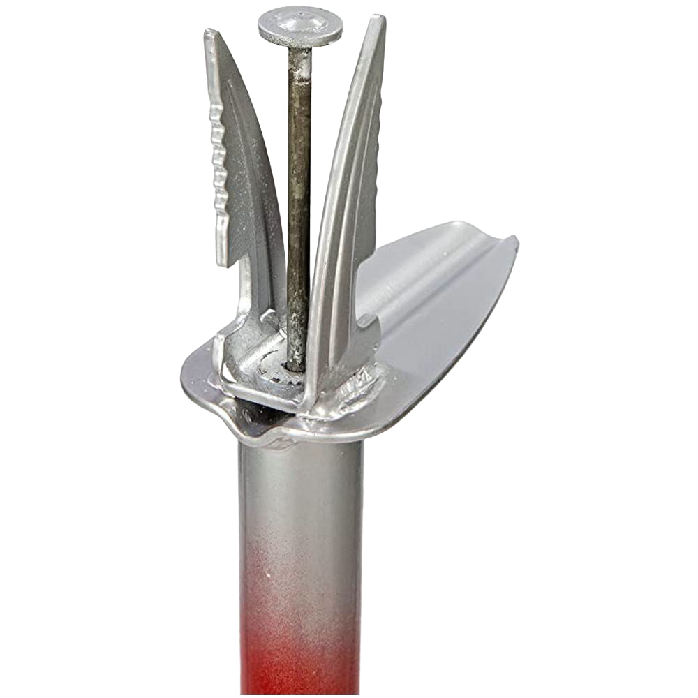Metal weed popper tool with serrated claws and central spike for garden and outdoor hand tool use