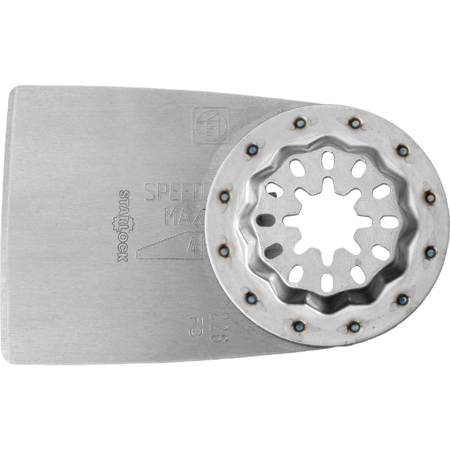 Steel oscillating blade with circular mounting plate designed for precise scraping in tools and home improvement projects