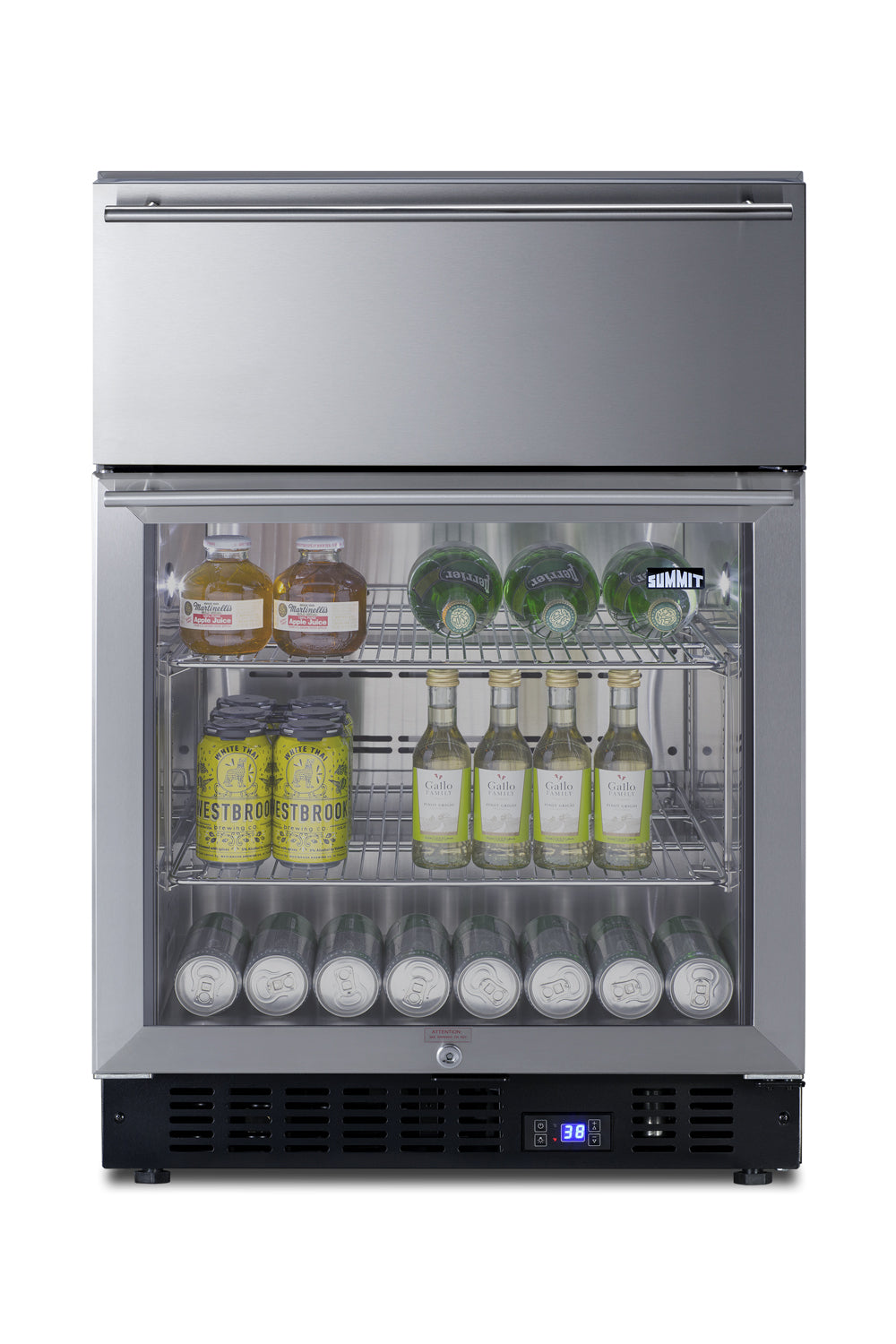 24" Wide Built-In Commercial Beverage Refrigerator With Top Drawer