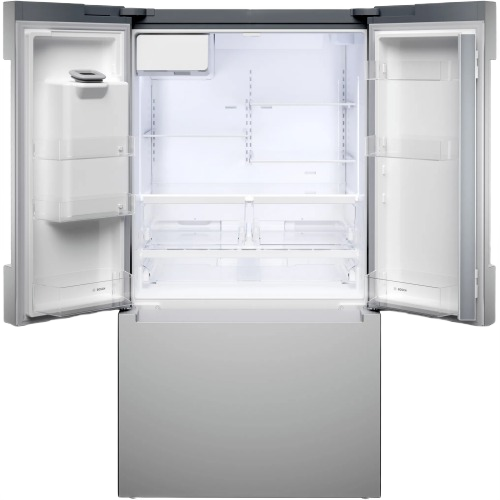 36-inch stainless steel French door refrigerator with bottom freezer and spacious interior for kitchen appliances collection