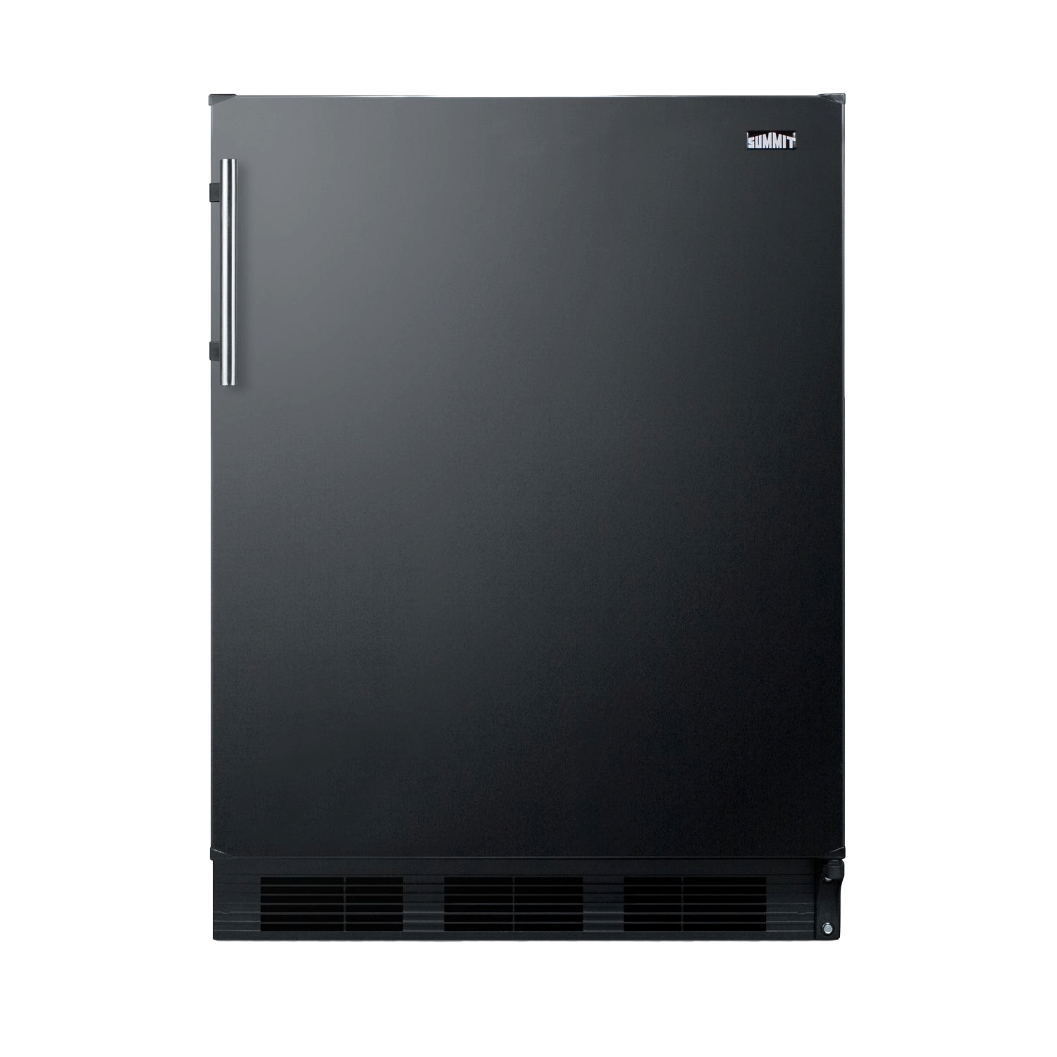 Black undercounter refrigeration unit with vertical handle and vented base in kitchen appliances collection