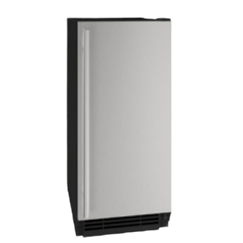Stainless steel freestanding clear ice machine with reversible hinge and LED lighting for kitchen appliances collection