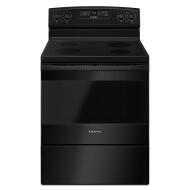 30-inch black electric range with smooth cooktop and extra-large oven window in kitchen appliances collection