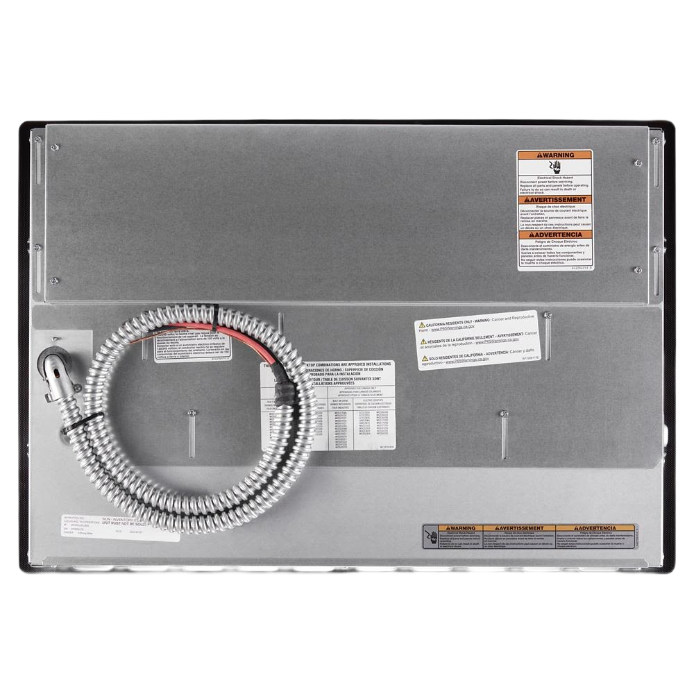 Back view of 30-inch Whirlpool induction cooktop showing metal casing and flexible conduit from Appliances collection