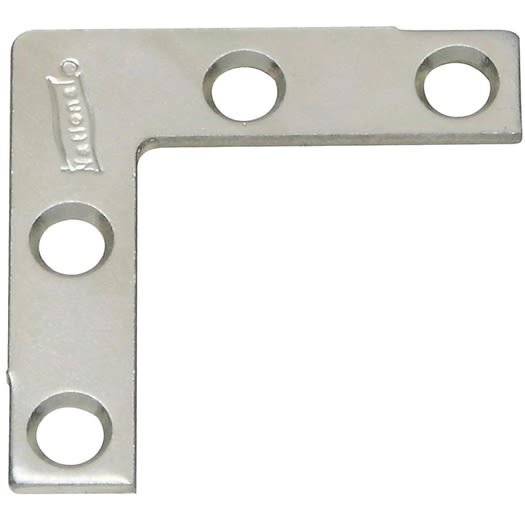 Zinc flat corner iron with four mounting holes for reinforcing corners in building hardware and lumber materials collections