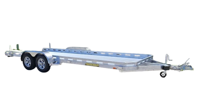 Aluminum tandem axle utility trailer with flatbed design and sturdy frame for tools and home improvement tasks