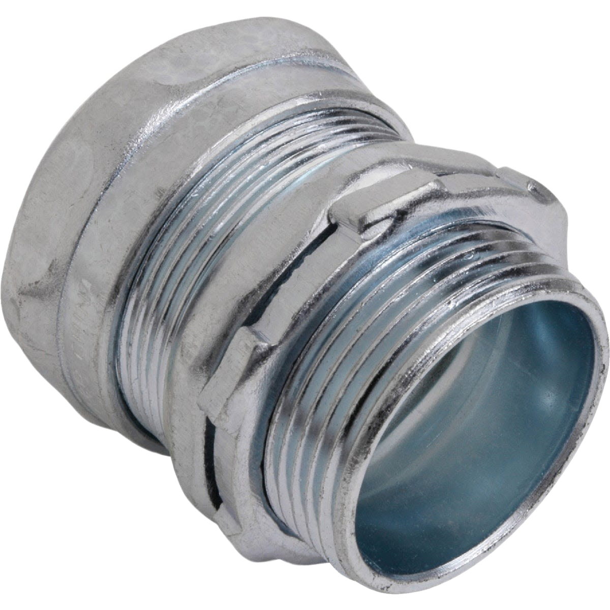 Metal compression conduit connector with threaded ends for secure EMT conduit connections in home improvement projects