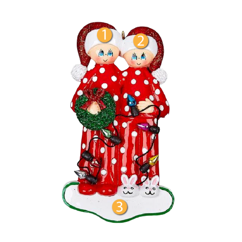 Christmas ornament featuring a personalized PJ couple with lights and festive holiday details under $50 collection