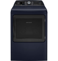 Front view of navy blue smart electric dryer with digital controls in Dryers and Appliances collections