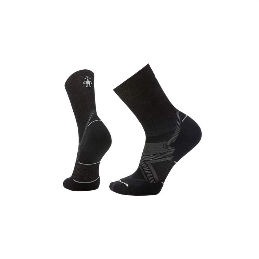 Pair of black cold weather crew socks with targeted cushioning and moisture-wicking material for outdoor use