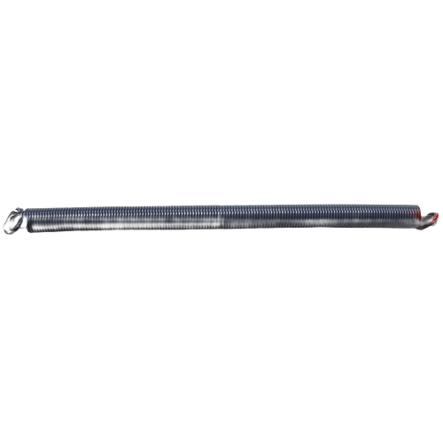 Black metal extension spring with hooked ends for tools and home improvement applications