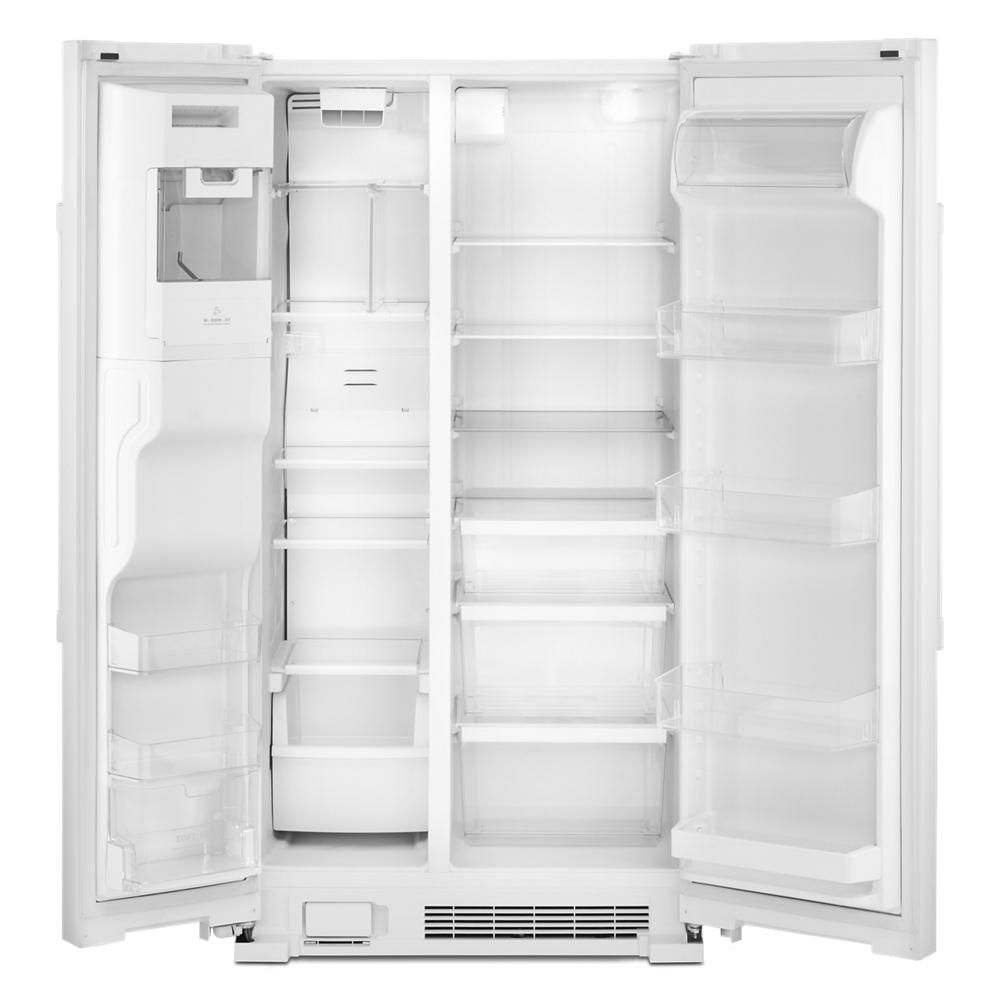 36-inch wide side-by-side refrigerator interior with adjustable shelves and clear door bins from Appliances collection