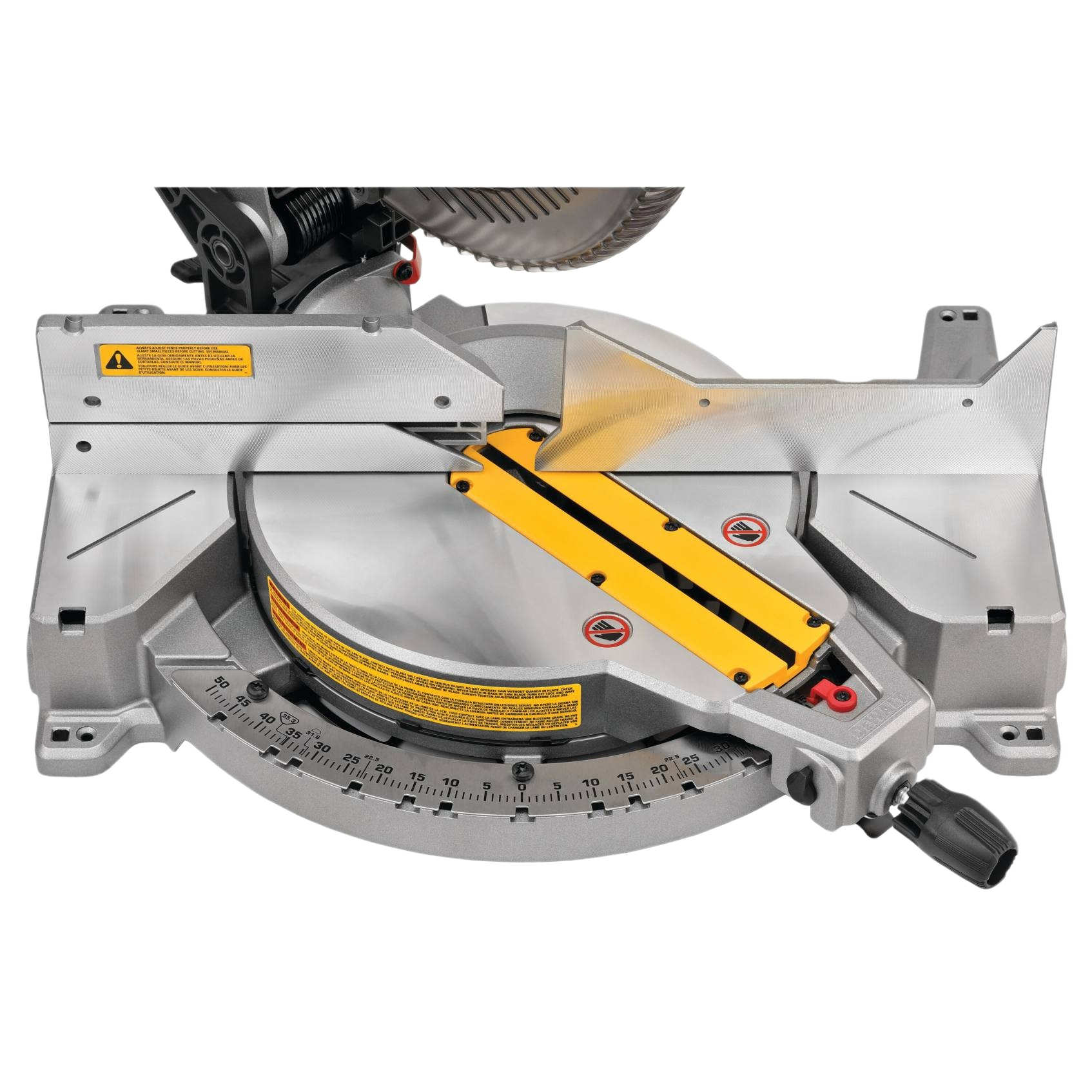 Silver and yellow single-bevel compound miter saw base for precise angled cuts in power tools and home improvement collections