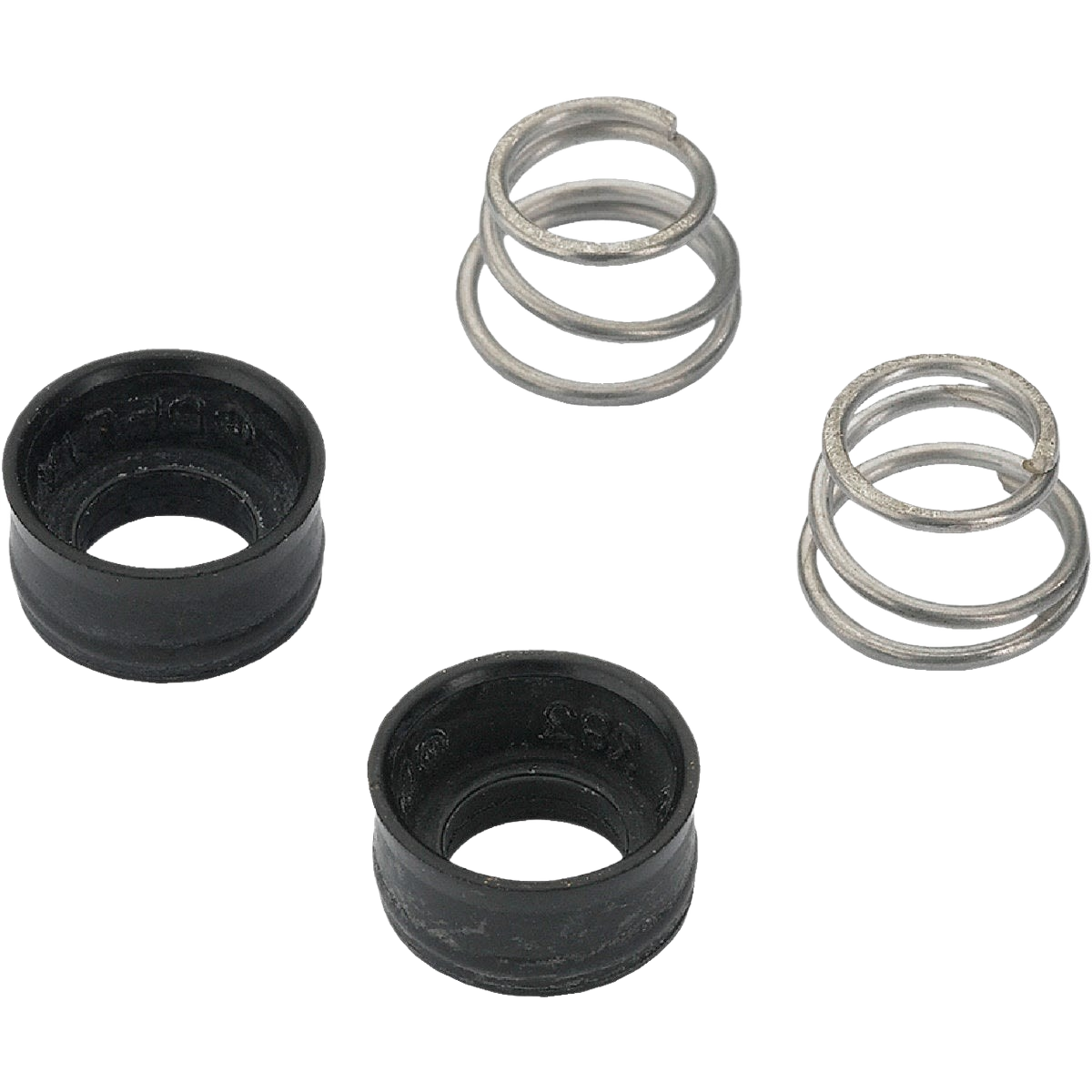 Two metal springs and two black circular seats for faucet repair in plumbing and home improvement collections
