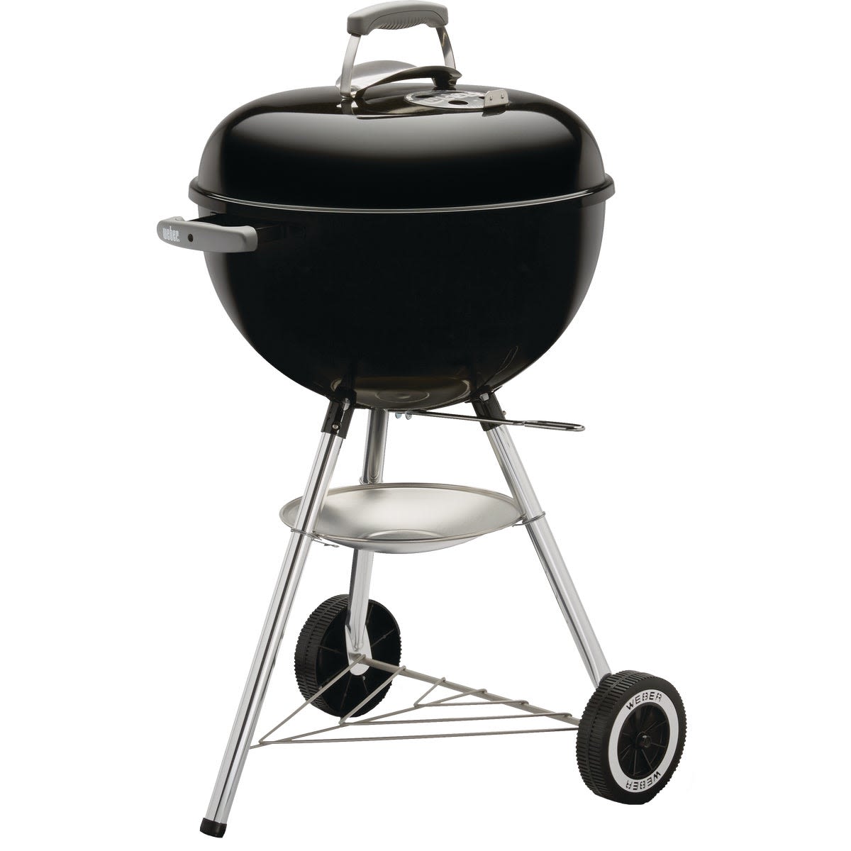 Black kettle charcoal grill with porcelain enamel finish, wheeled legs, and vented lid for outdoor cooking and grilling collections