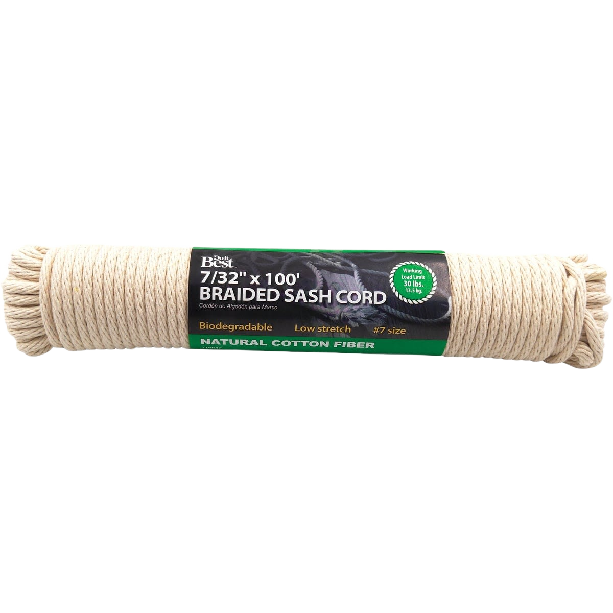 White solid braided cotton sash cord with biodegradable fiber for hardware and rope collections under $50