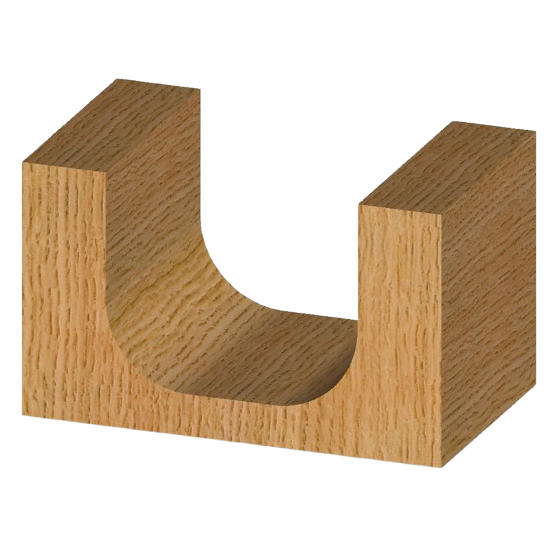 Wooden blank with rounded hollowed-out section shaped by woodworking tool for bowl or tray making applications