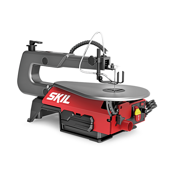 Compact red and gray variable speed scroll saw for precise cutting in power tools and stationary machinery collections