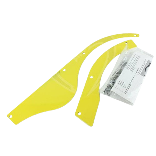 Yellow metal debris deflector panels with hardware kit for tools and home improvement maintenance