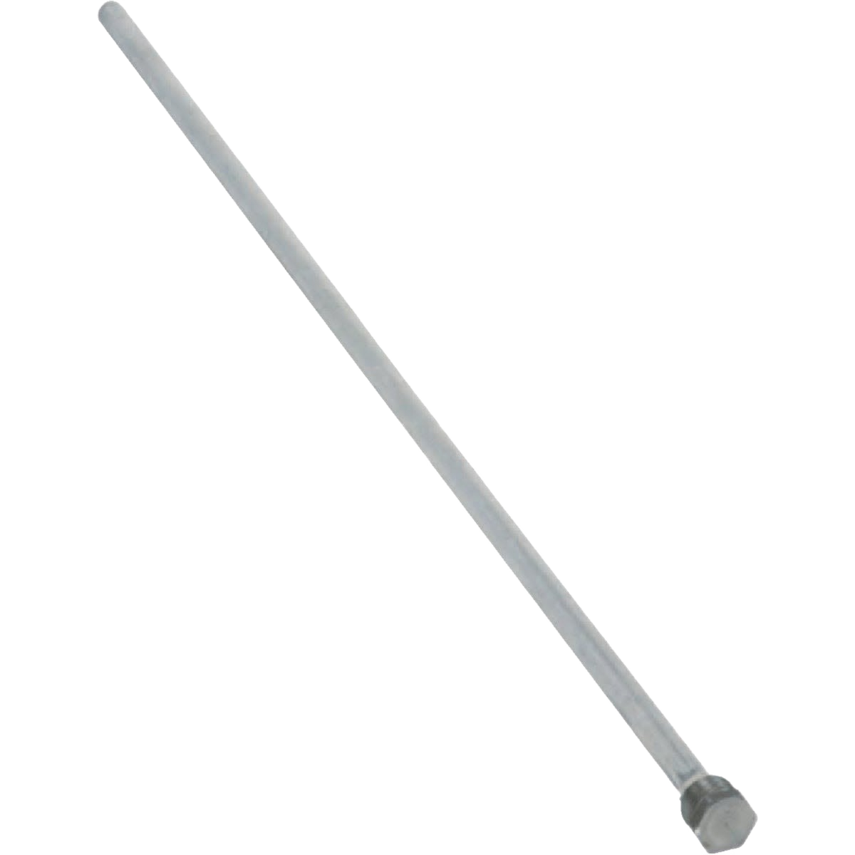 Straight aluminum anode rod with threaded hex head designed for water heater maintenance and home improvement use