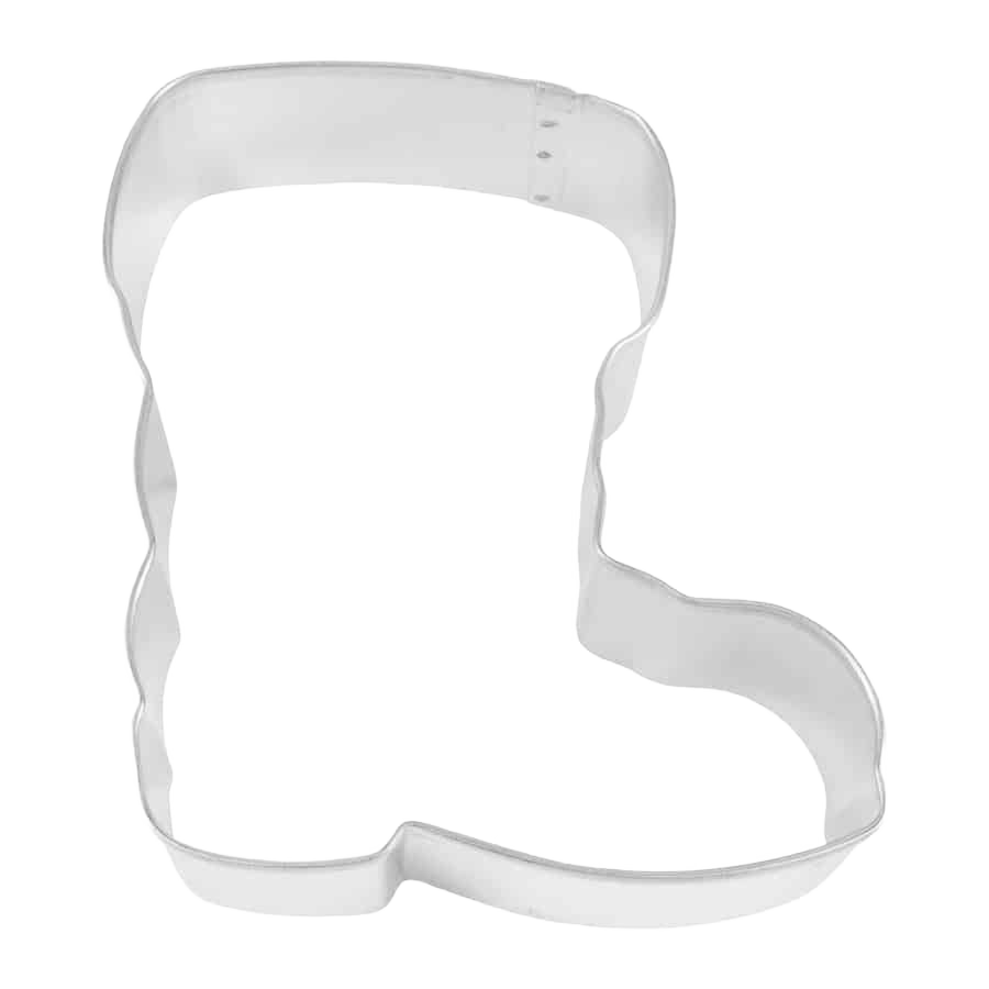 Tinplated steel cookie cutter shaped like a Santa boot for baking in kitchenware and bakeware collections under $25