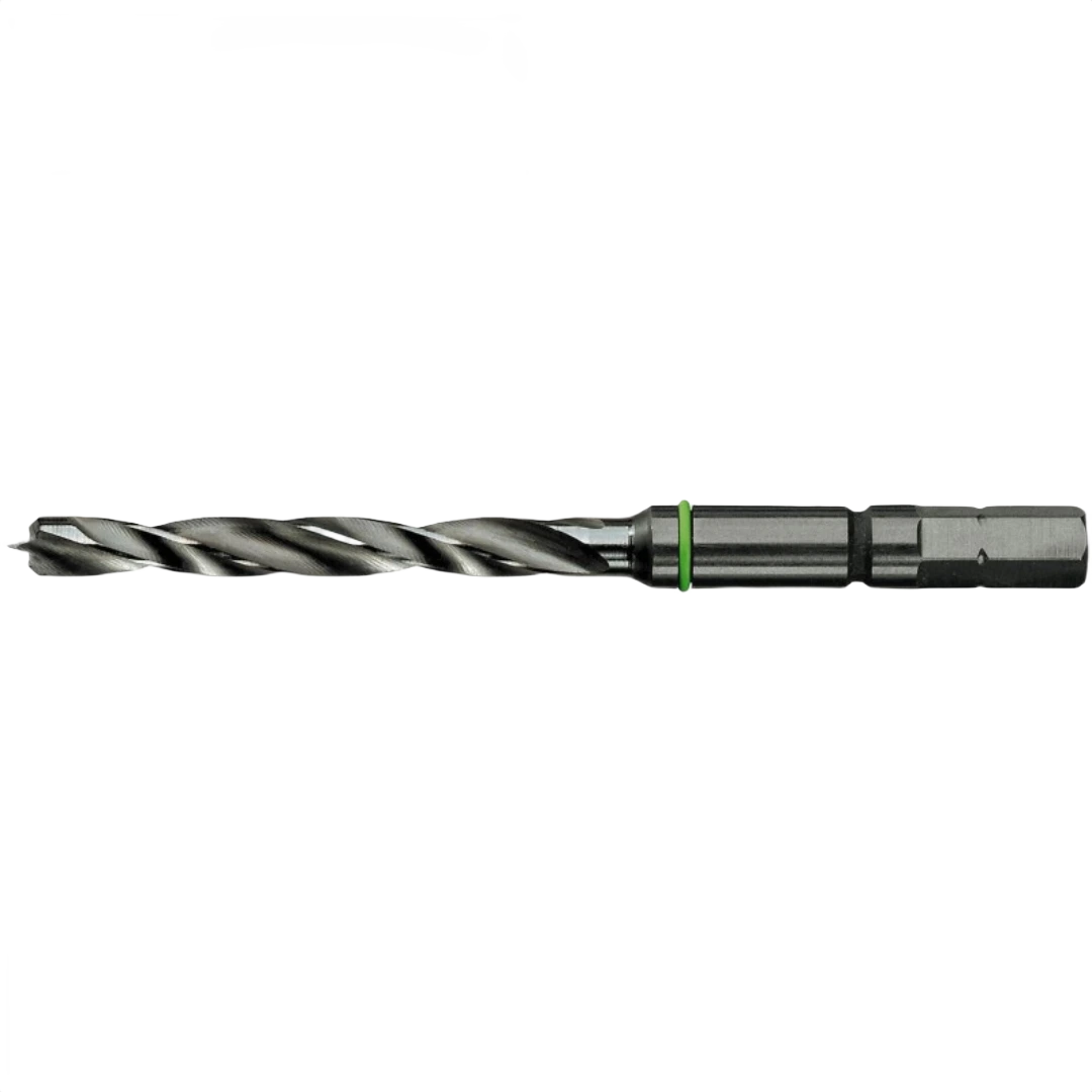 High-speed steel brad point drill bit with centrotec shank designed for precise wood drilling and home improvement tasks
