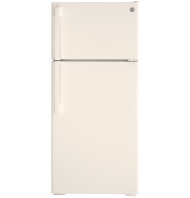 Cream-colored top-freezer refrigerator with simple handles, featured in Refrigerators and Kitchen & Kitchenware collections