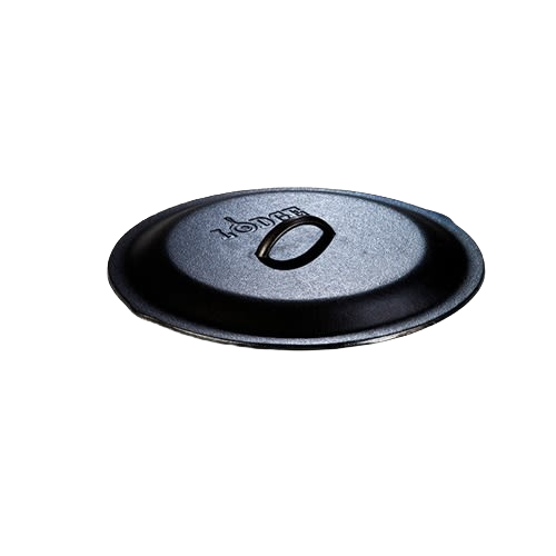 Black cast iron skillet lid with integral handle and self-basting design in Kitchenware and Lodge Cast Iron collections under $50