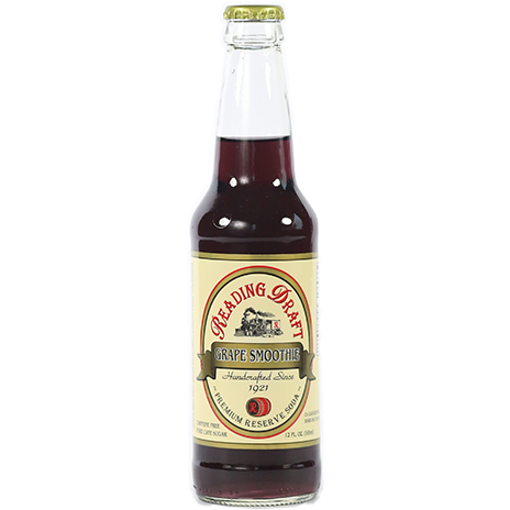 Glass bottle of grape smoothie soda with vintage-style label for handcrafted premium soda beverage