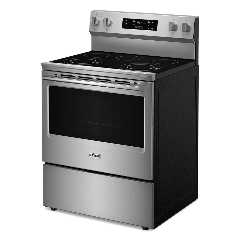 30-inch stainless steel electric range with edge-to-edge ceramic glass top and digital control in kitchen appliances collection